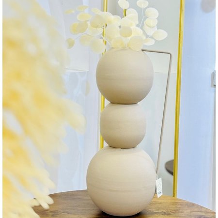 فازة تنك 65سم 3طابات 87144L عريض بيد مستطيل BEIGE هندي %ه9
