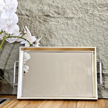 صينية ضيافة مستطيل 50*30سم ZTP-7992 اطار خشب ملون وجه مراة بيدين تركي +