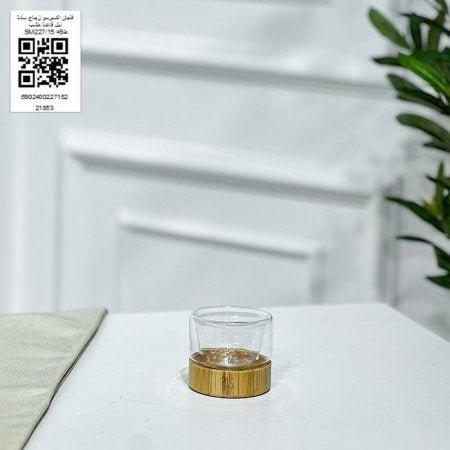 فنجان اكسبرسو زجاج سادة دبل قاعدة خشب SM227/15 =ط9