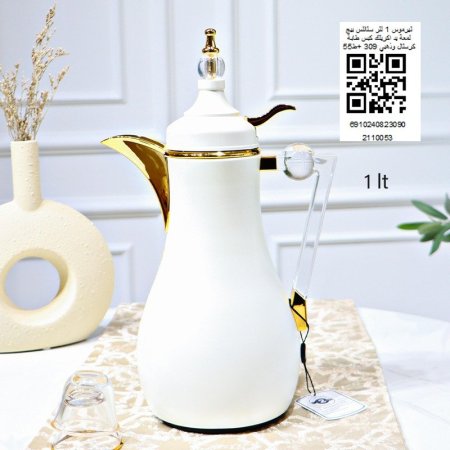 تيرموس 1 لتر ستانلس بيج لمعة يد اكريلك كبس طابة كرستال وذهبي 309 +ط55