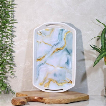 صينية بلاستك ابيض مستطيل 20*32سم وجه مرسم بيدين A213/13 =ع4