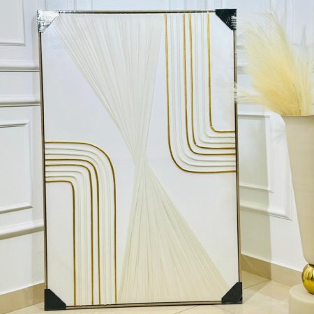 برواز مستطيل 80*120سم قماش محزز ابيض وذهبي K313/1 =ك1 =ك3