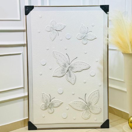 برواز مستطيل 80*120سم فراشة ابيض وفضي K313/5 =ك1 =ك3