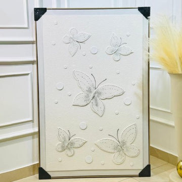 برواز مستطيل 80*120سم فراشة ابيض وفضي K313/5 =ك1 =ك3