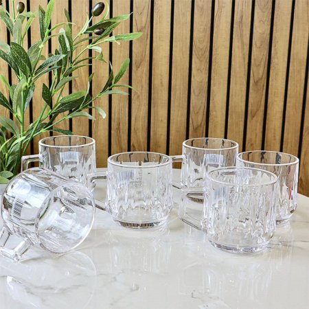 طقم كاسة شاي/6 زجاج سادة 210مل KTZB108 مكعبل محفر ++BM