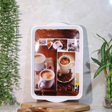 صينية بلاستك ابيض مستطيل 25*38سم وجه مرسم A213/11 =ع4