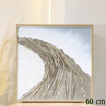 برواز مربع 60سم جبص ابيض مرسم امواج مخمل ذهبي زجاج اطار خشب EL47/4 =ط58