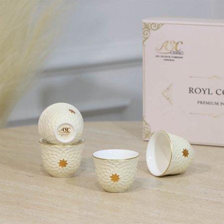 طقم فناجين سادة/12 بورسلان بيج LYB12/S-BEIGE مزخرف نجمة ++ZW1