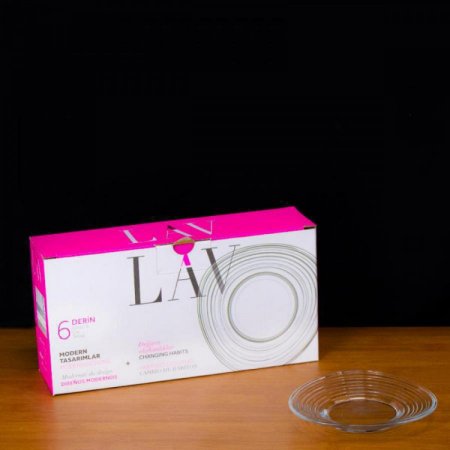 صحن زجاج عدد 6 استكانة محزز مضلع LAV DRN278 تركي +p