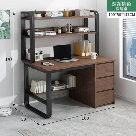 مكتب دراسي باللون البني مع جوارير وارفف علوية ih-32
